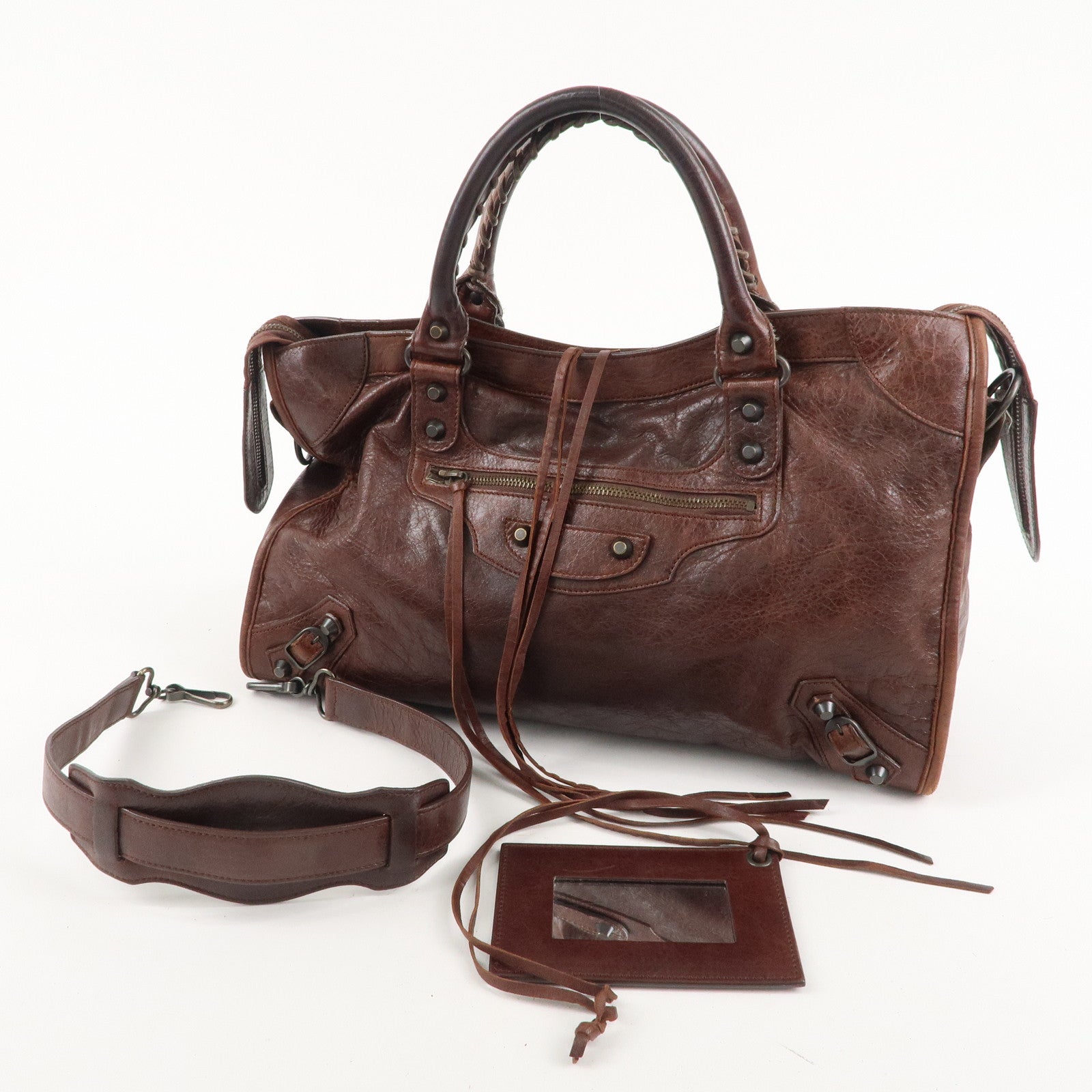 BALENCIAGA The City Leather 2Way Hand Bag Brown 115748