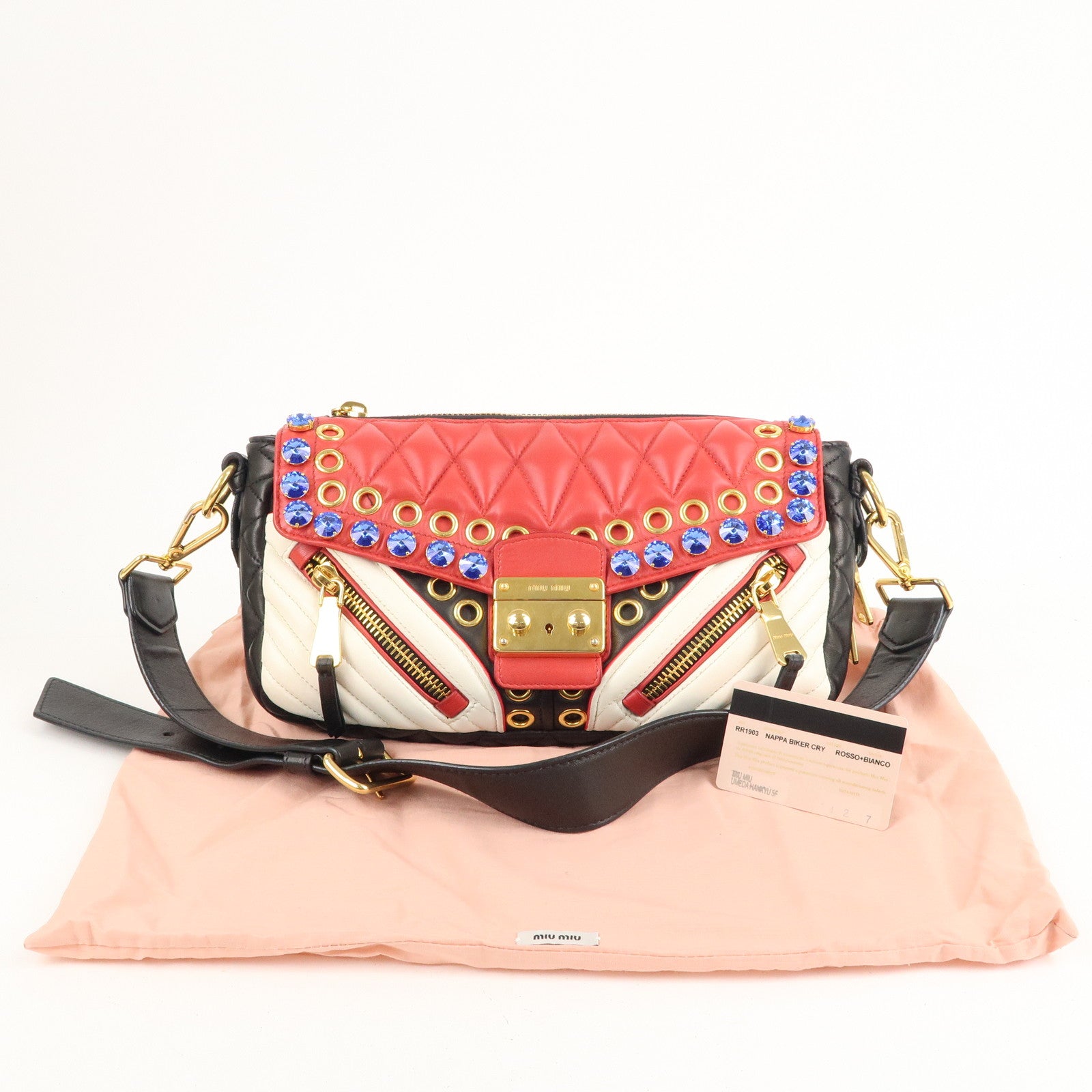 Miu-Miu-Leather-Biker-Bijou-2way-Bag-Hand-Bag-Multi-Color