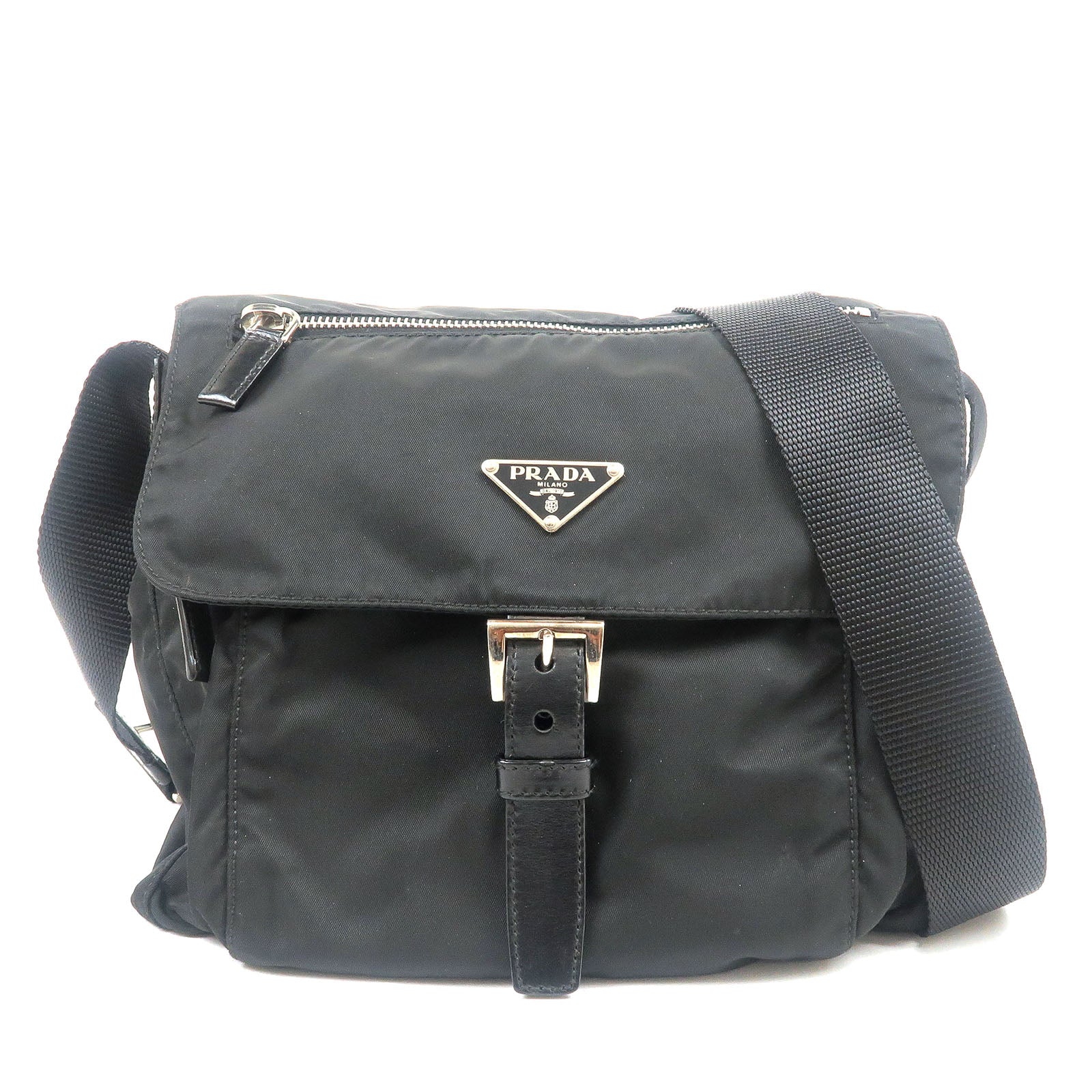 PRADA-Nylon-Leather-Shoulder-Bag-Black-BT8994
