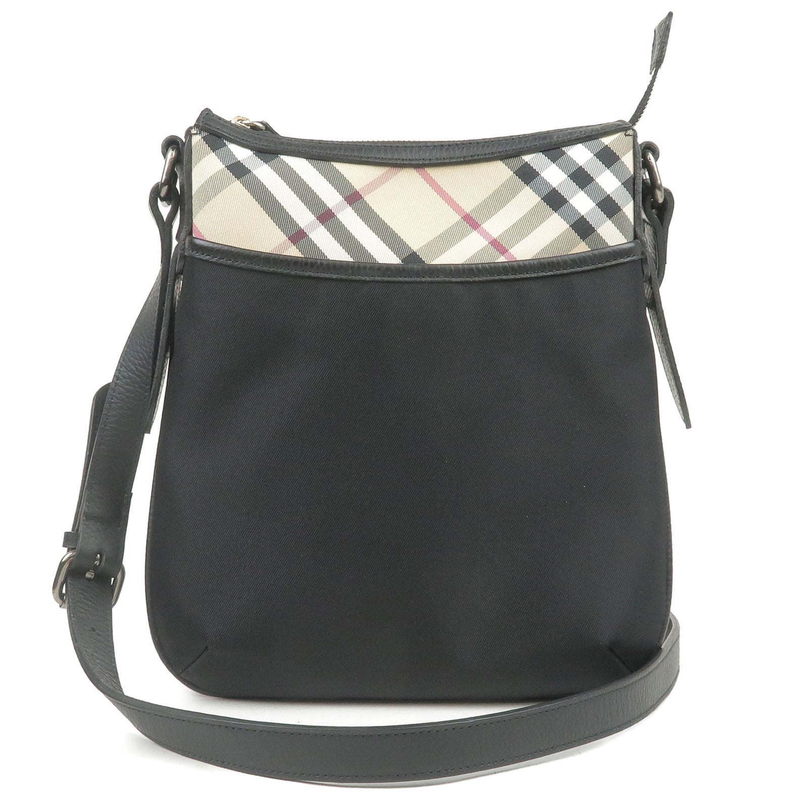 BURBERRY-Nova-Plaid-Nylon-Canvas-Leather-Shoulder-Bag-Beige