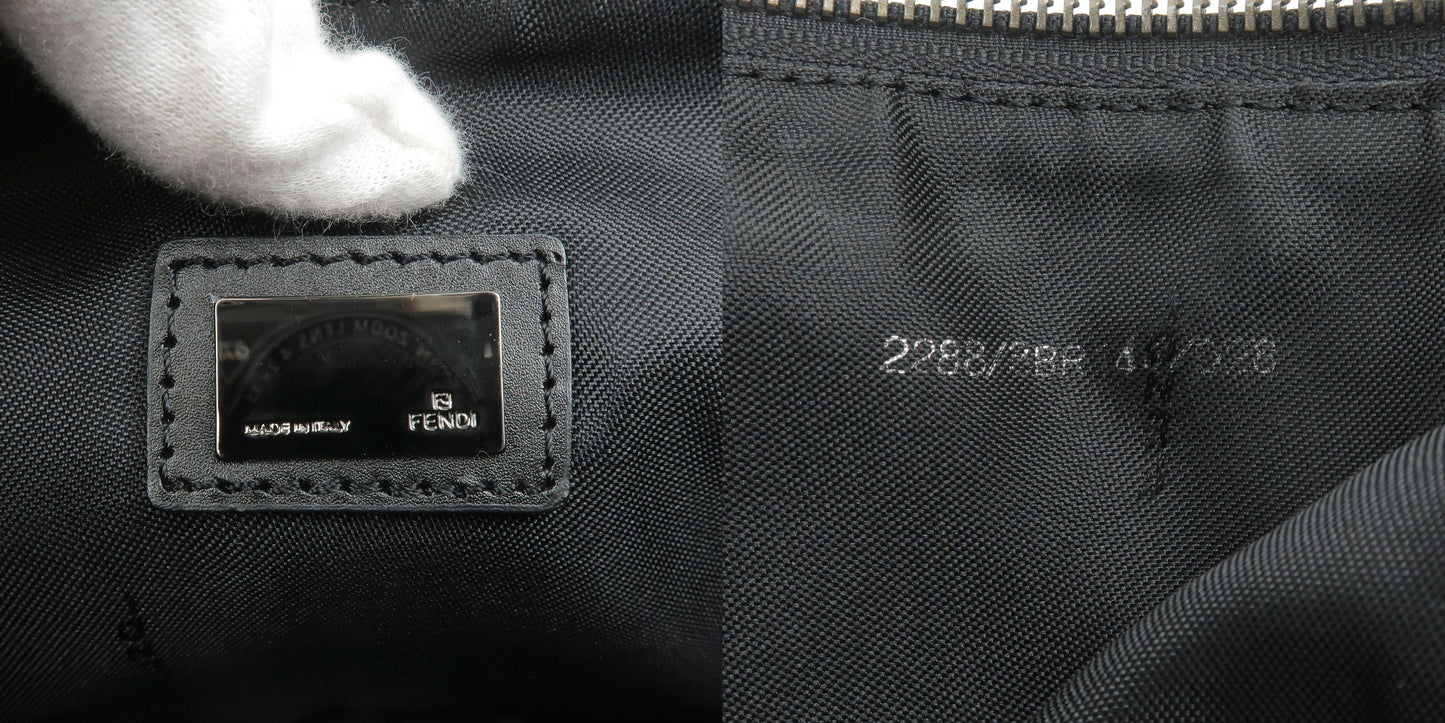 FENDI Zucchino Canvas Leather Shoulder Bag Pouch Black 8BR144