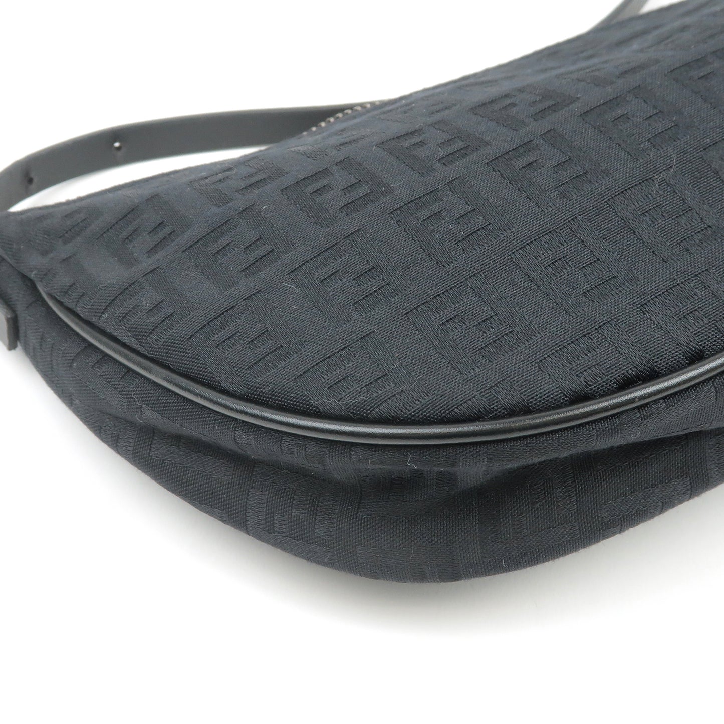 FENDI Zucchino Canvas Leather Shoulder Bag Pouch Black 8BR144