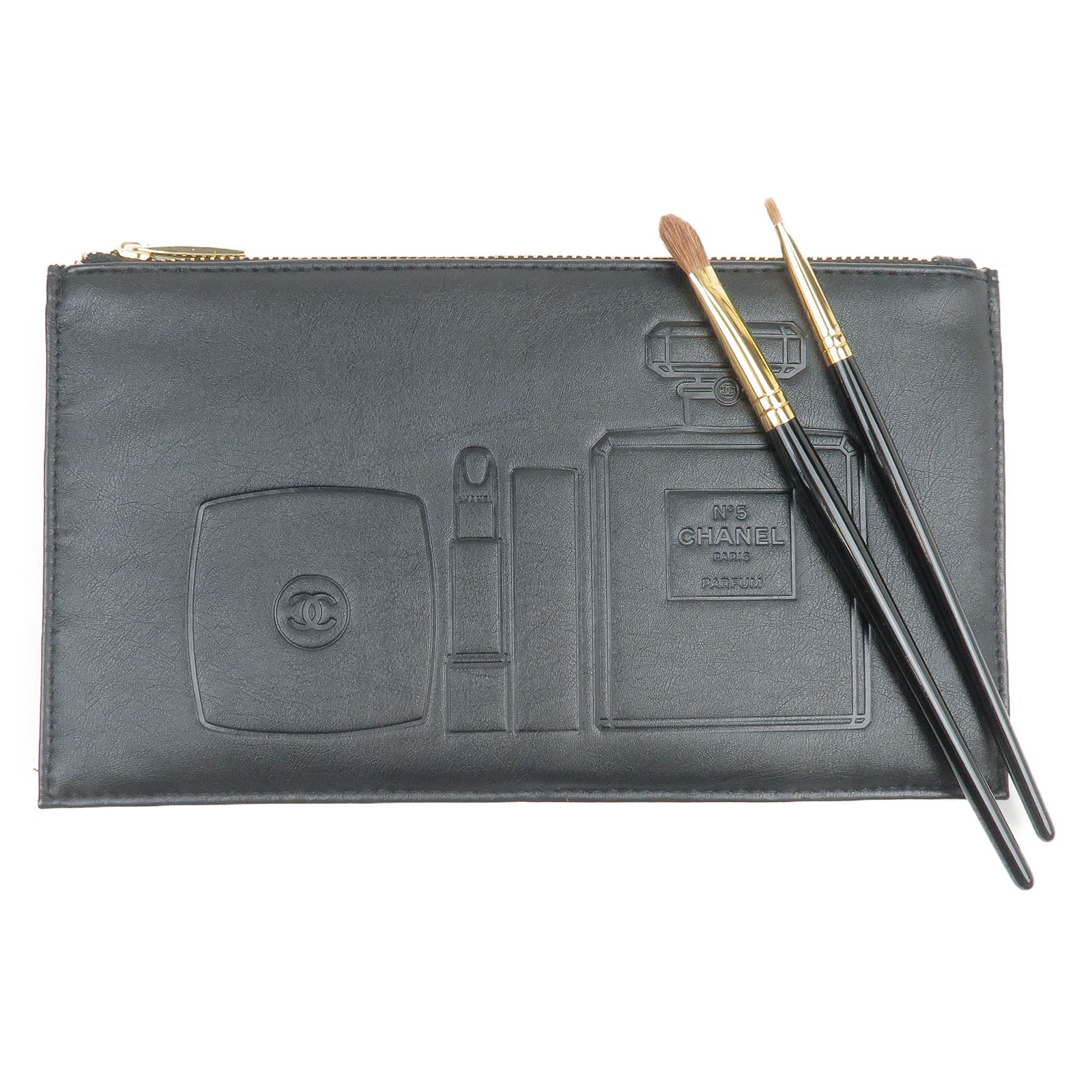 CHANEL-Cosmetic-Pouch-and-Set-of-2-Makeup-Brushes-Black