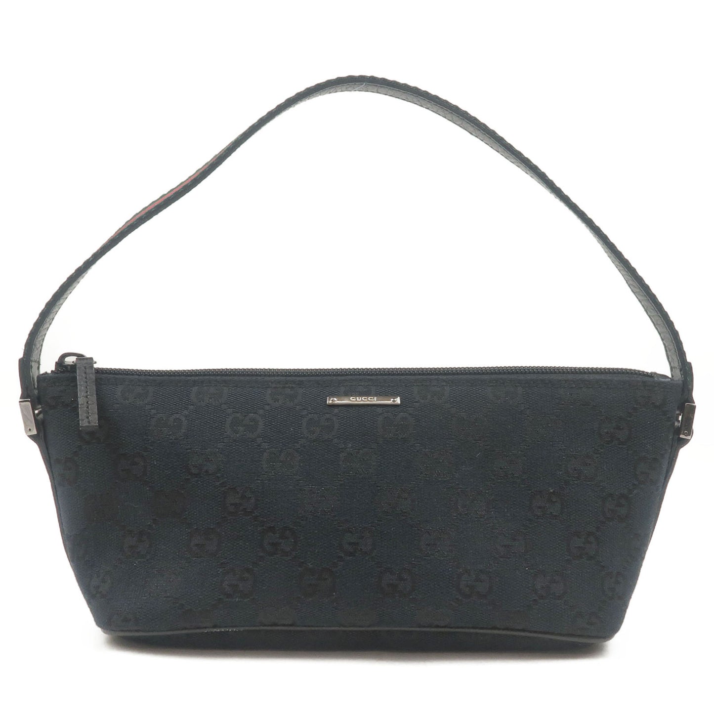 GUCCI-Sherry-GG-Canvas-Leather-Pouch-Hand-Bag-Black-141809