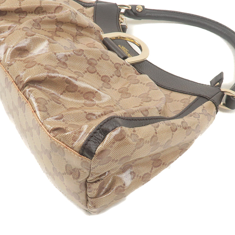 GUCCI GG Crystal Leather Shoulder Bag Beige Brown 265692