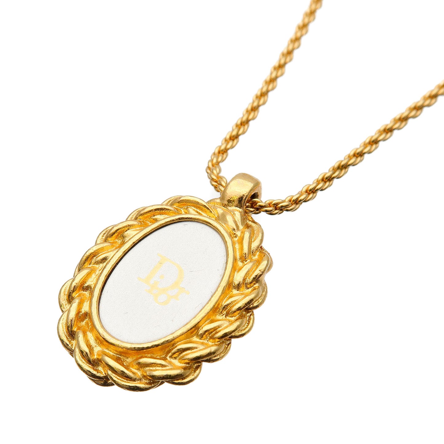 Christian-Dior-Oval-Logo-Necklace-Penadant-Gold-Silver