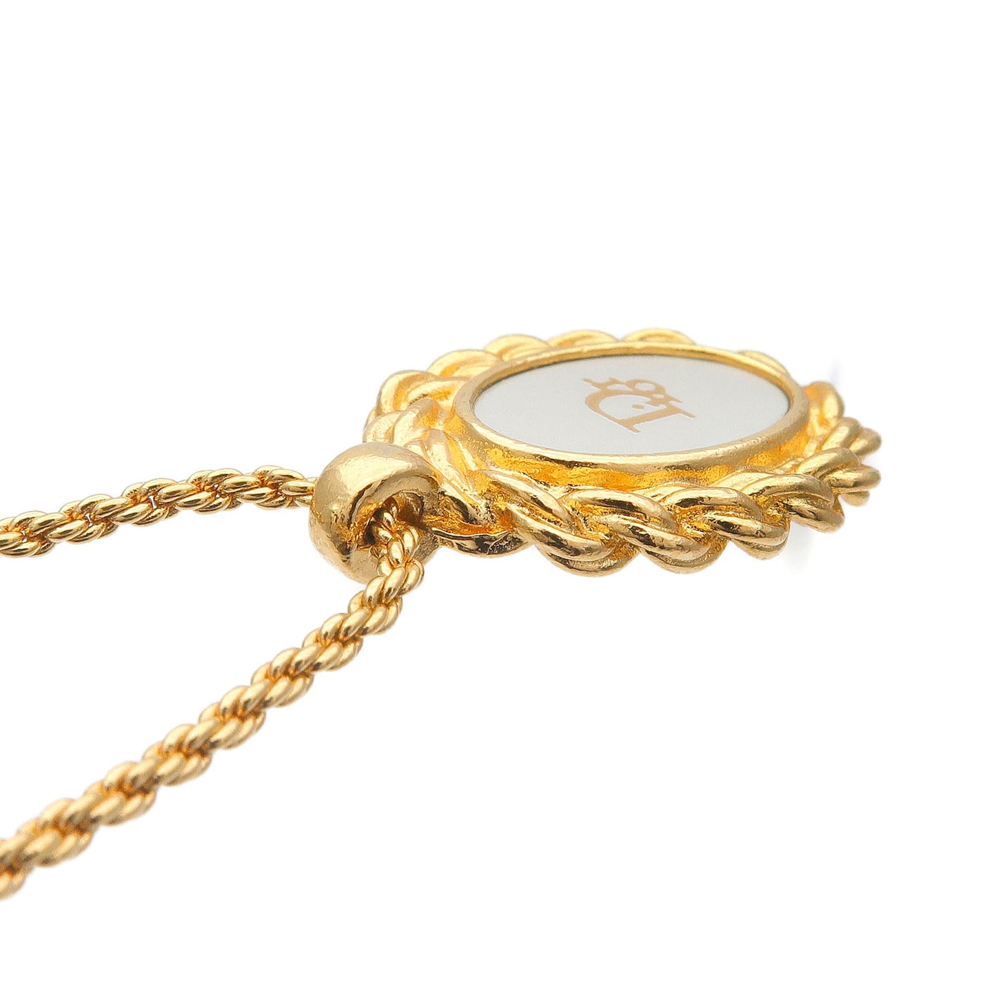 Christian Dior Oval Logo Necklace Pendant Gold Silver