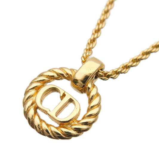 Christian-Dior-CD-Logo-Necklace-Penadant-Gold-