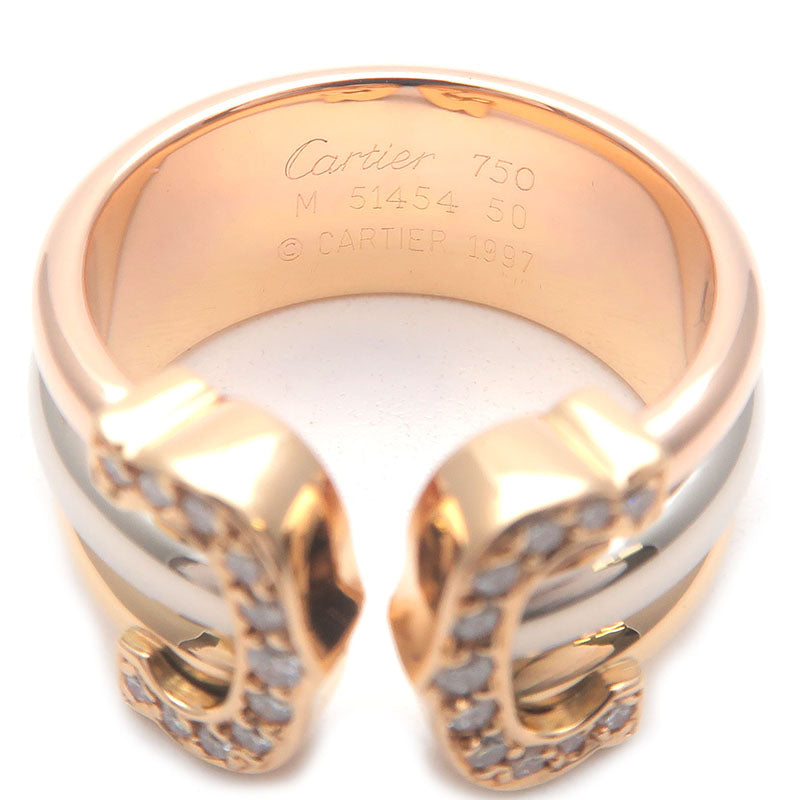 Cartier 2C Diamond Ring LM Three Color K18 YG/WG/PG #50 US5.5