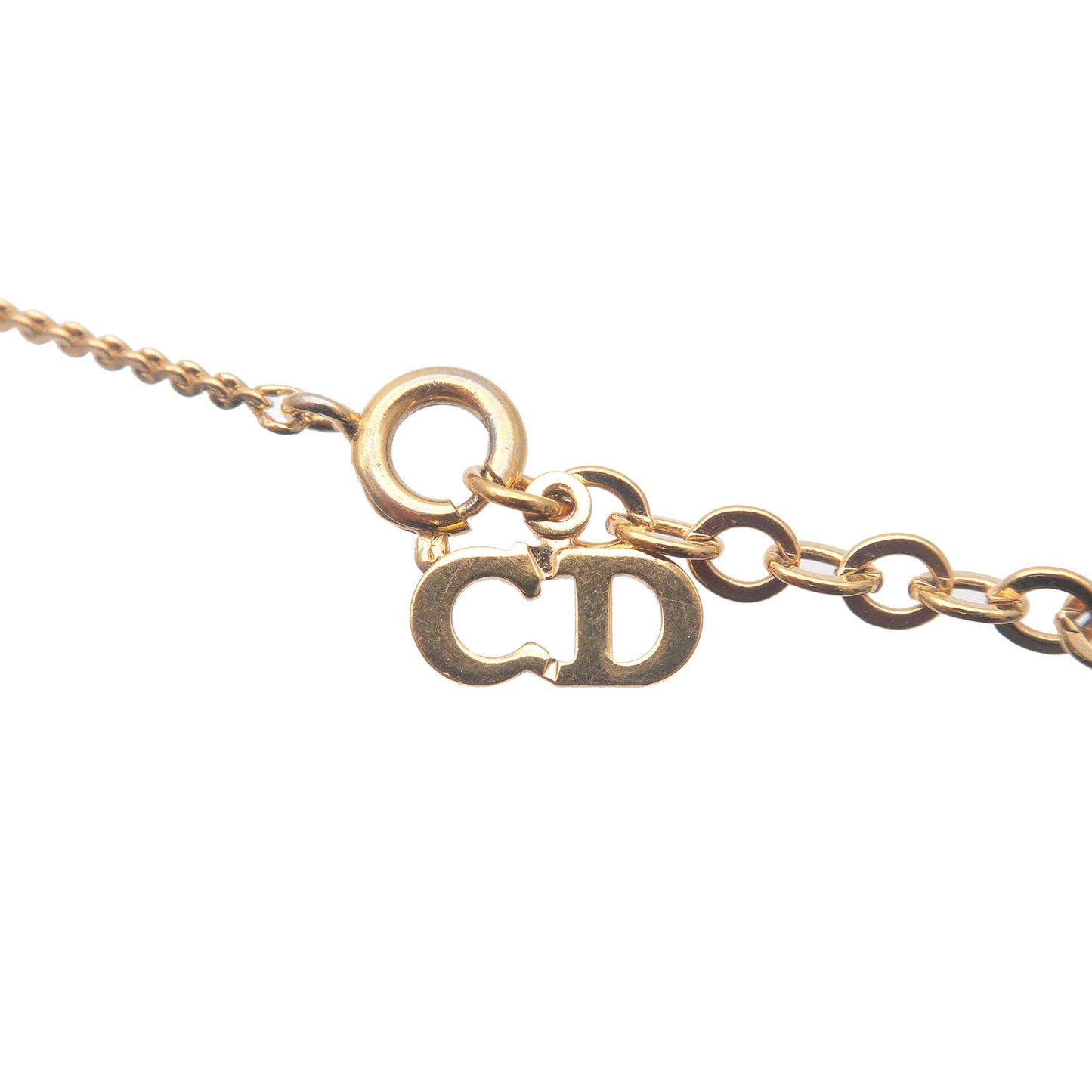 Christian Dior CD Logo Rhine Stone Necklace Penadant Gold