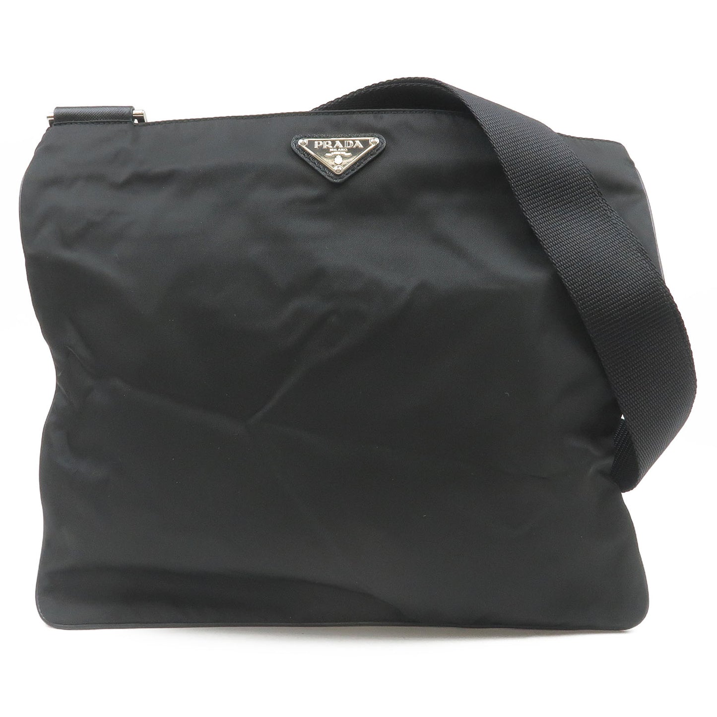 PRADA-Nylon-Leather-Shoulder-Bag-Purse-NERO-Black-VA0340