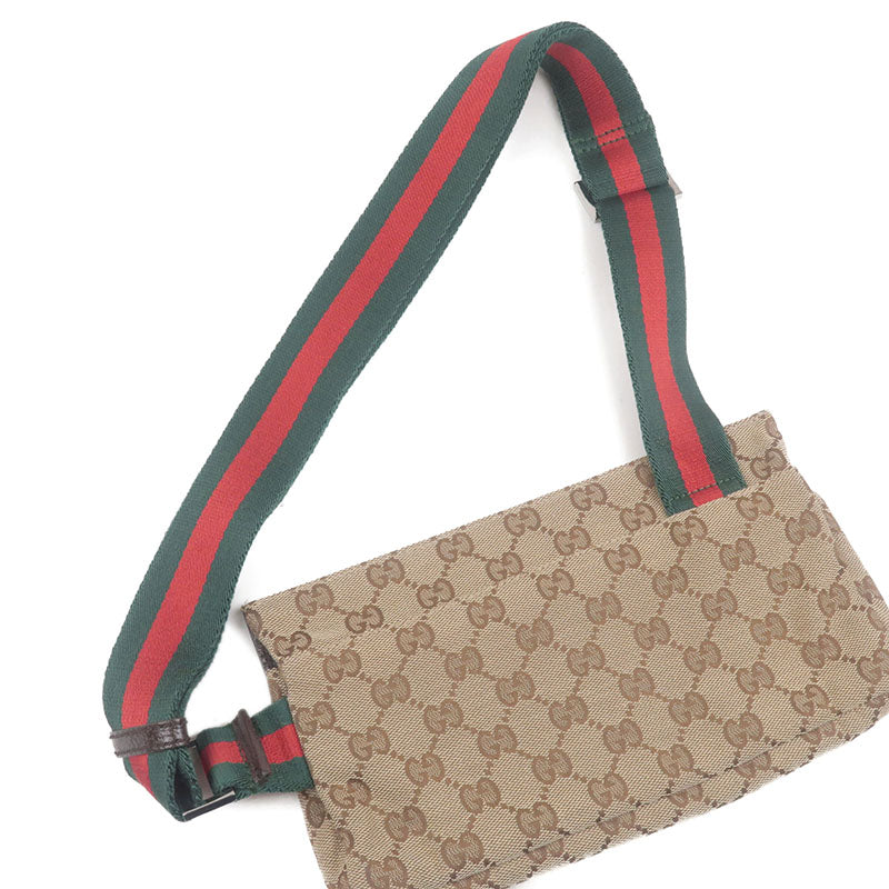 GUCCI Sherry Line GG Canvas Leather Body Bag Beige Brown 180691