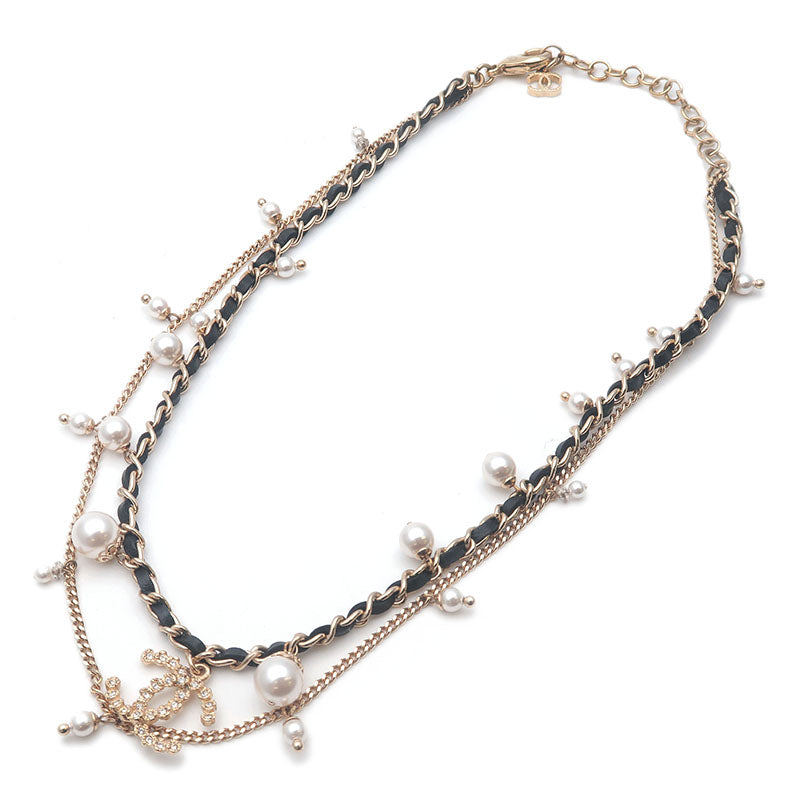 CHANEL-Coco-Mark-Rhinestone-Pearl-Leather-Chain-Necklace-A18B –  dct-ep_vintage luxury Store