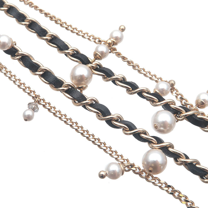 CHANEL-Coco-Mark-Rhinestone-Pearl-Leather-Chain-Necklace-A18B luxury Store dct-ep_vintage –