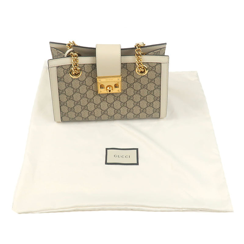 Padlock mini bag in white leather and GG Supreme