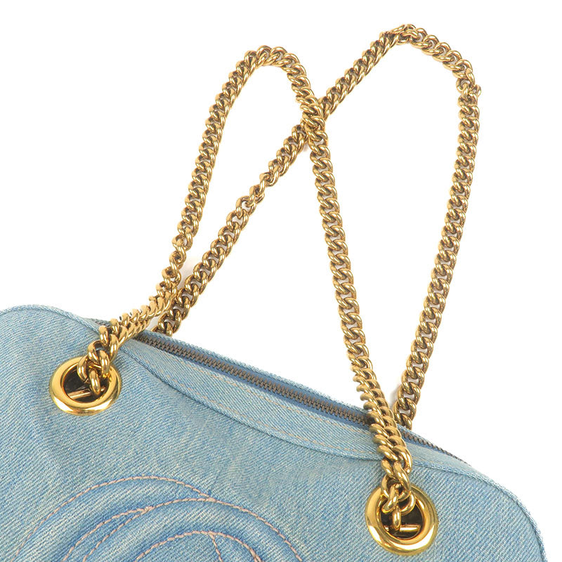GUCCI SOHO Denim Chain Shoulder Bag Purse Blue 308983 520981Used F/S