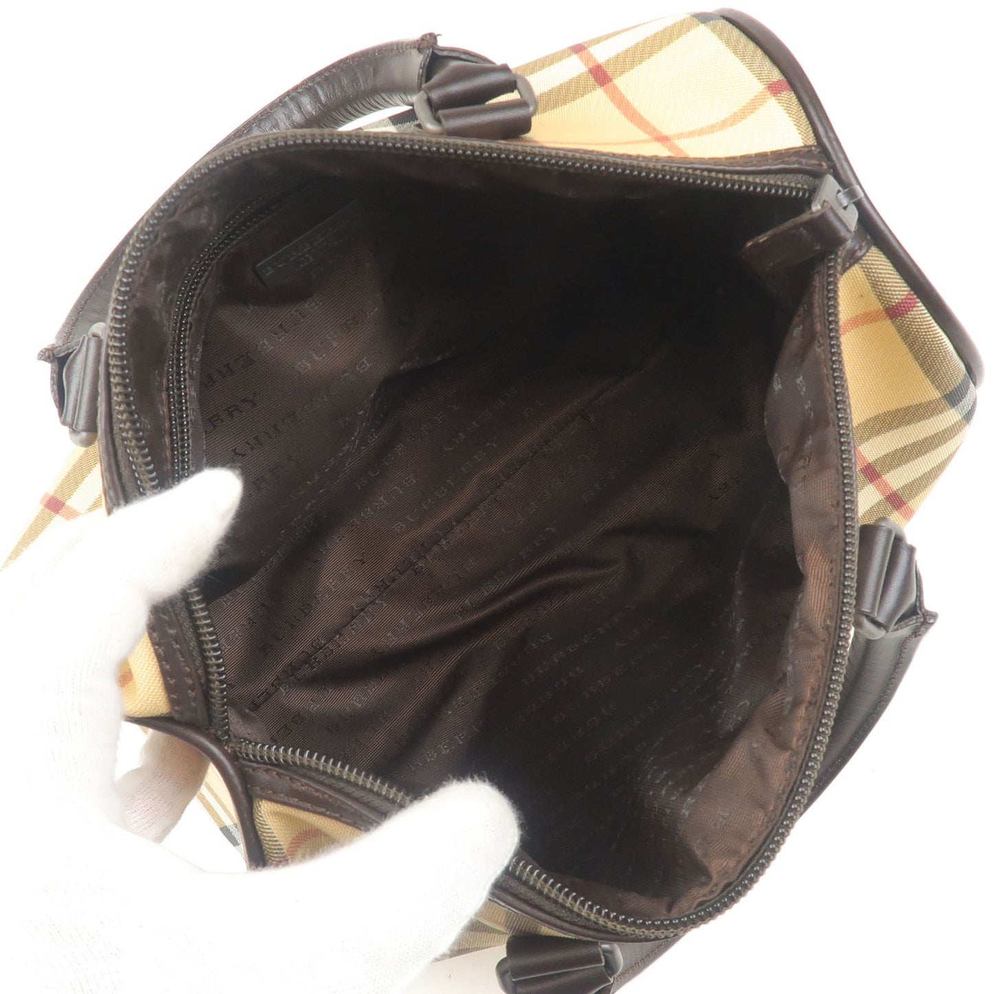 BURBERRY Nova Plaid PVC Leather Hand Bag Boston Bag Beige Brown