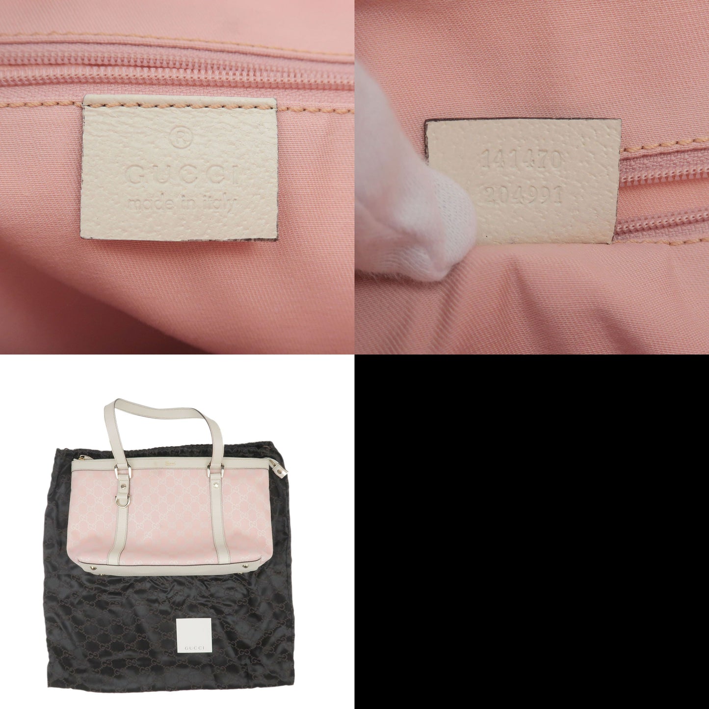 GUCCI GG Canvas Leather Tote Bag Pink White 141470