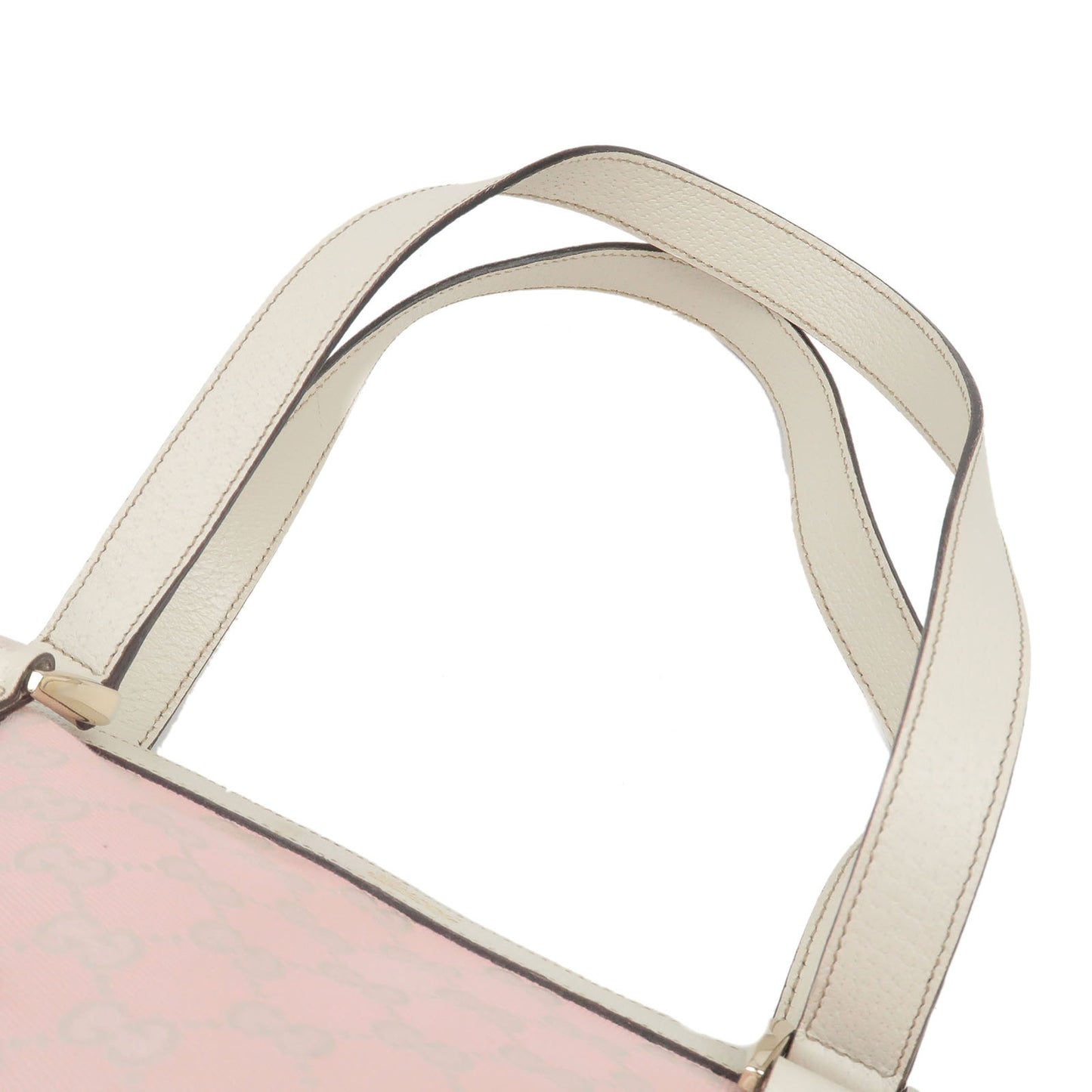 GUCCI GG Canvas Leather Tote Bag Pink White 141470