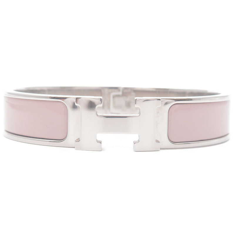 HERMES Clic Clac PM H Logo Bangle Bracelet Silver Pink