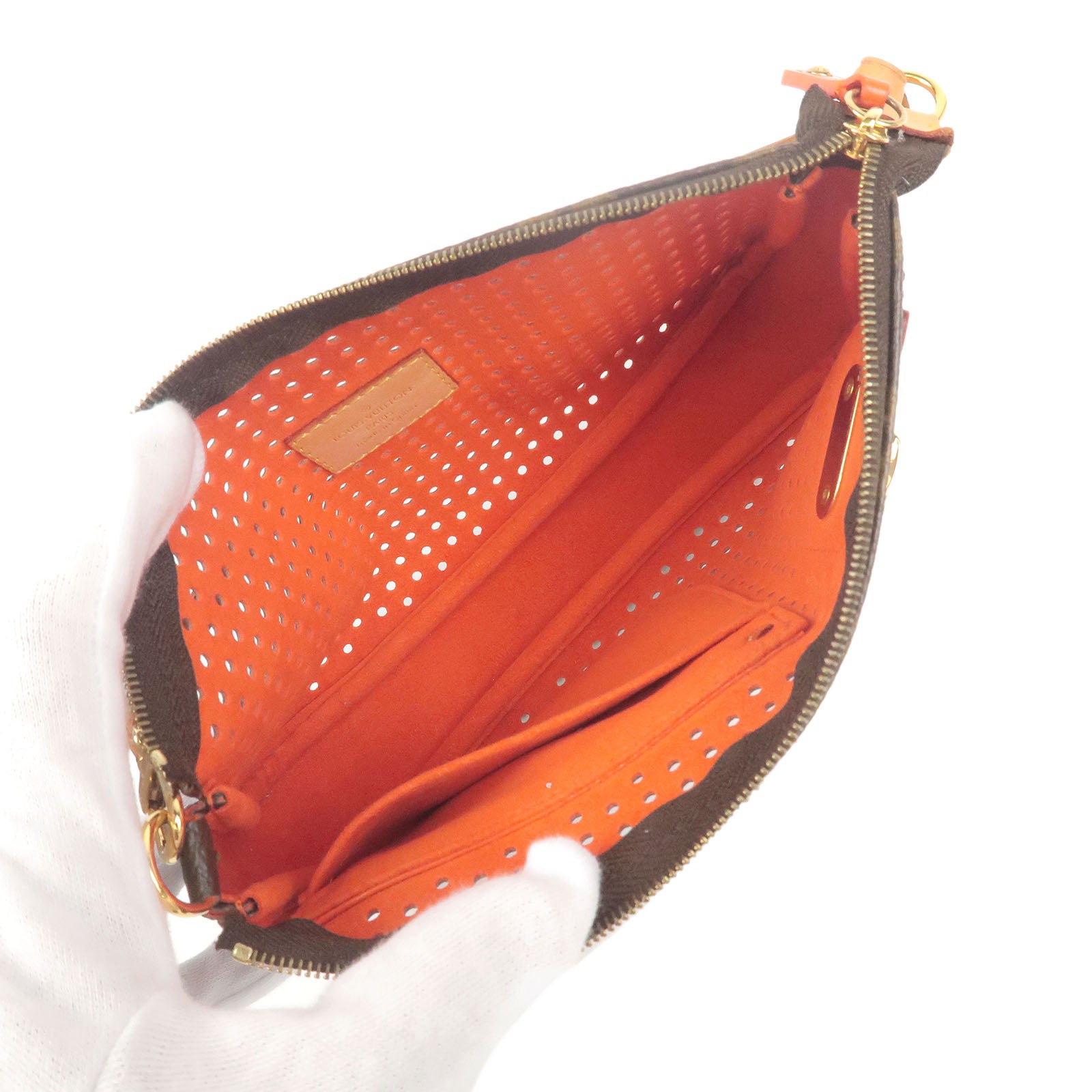 LOUIS VUITTON Monogram Perforated Pochette Accessories Bag Orange