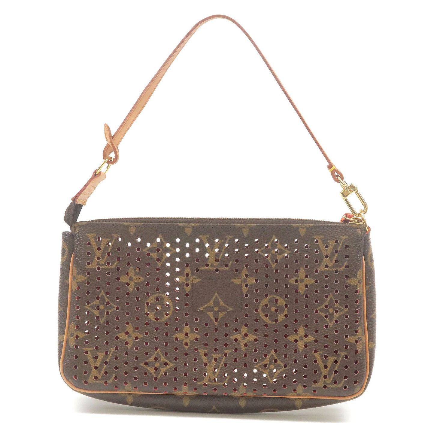 Louis Vuitton red perforated Monogram pre-owned leather case.