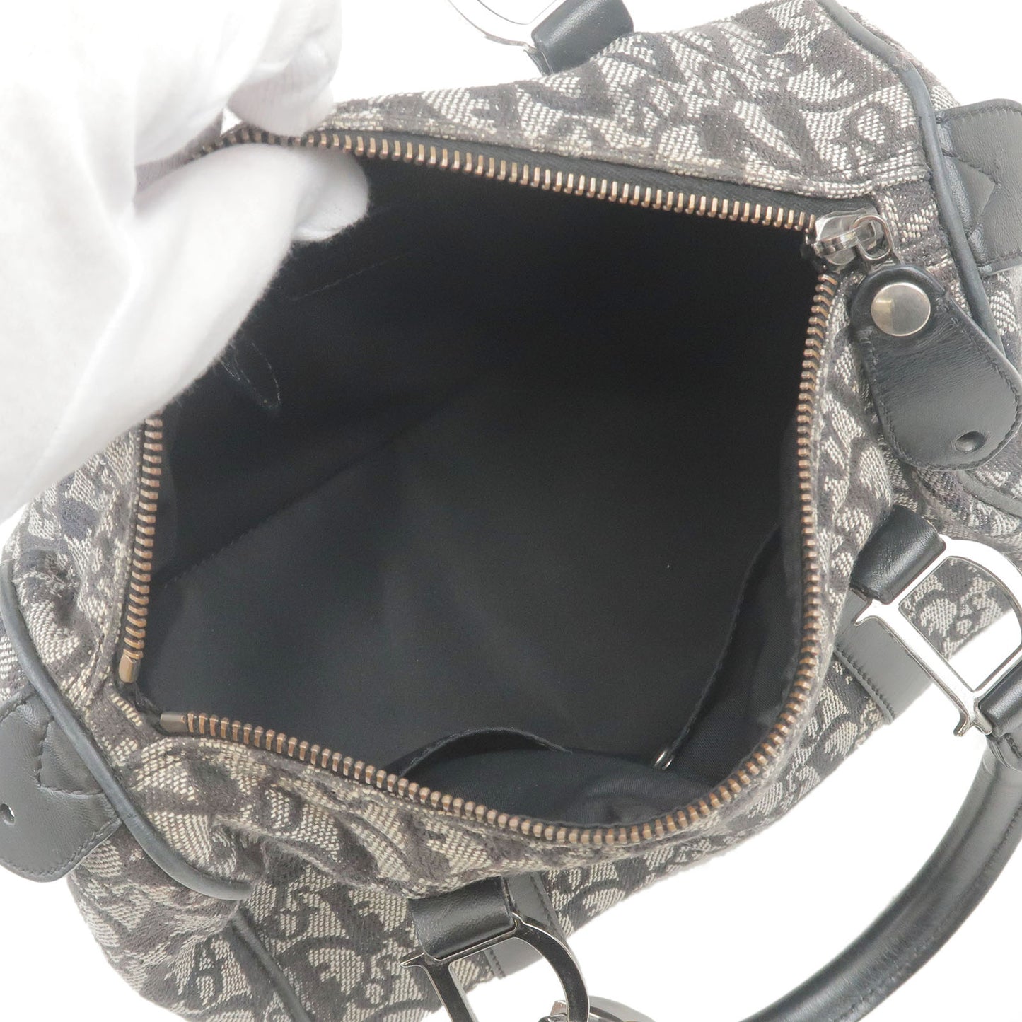 Christian Dior Trotter Canvas Leather Boston Bag Hand Bag Black