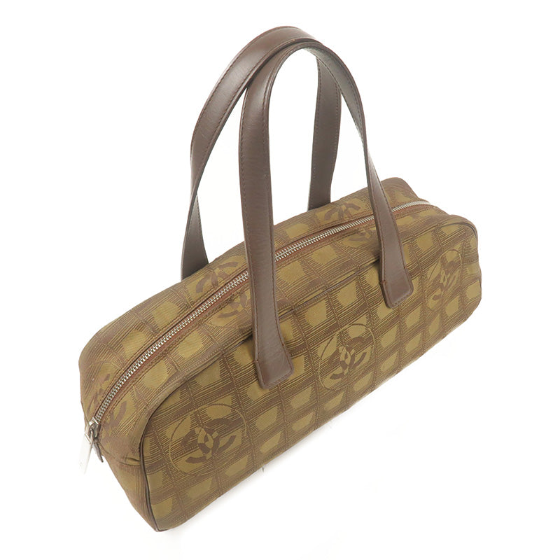 CHANEL New Travel Line Nylon Canvas Leather Hand Bag Khaki A15828
