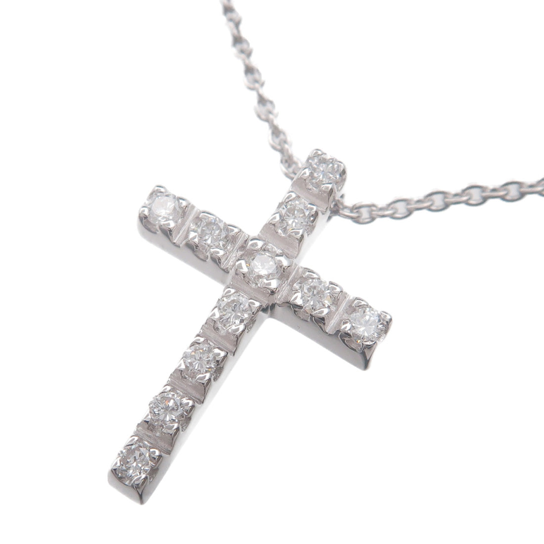 STAR-JEWELRY-Cross-Diamond-Necklace-0.11ct-K18WG-White-Gold