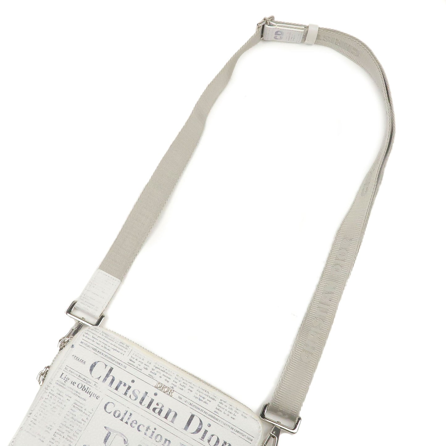 Christian Dior Newspaper Leather Shoulder Bag Purse White