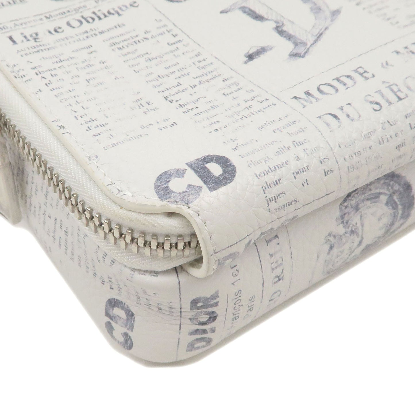 Christian Dior Newspaper Leather Shoulder Bag Purse White