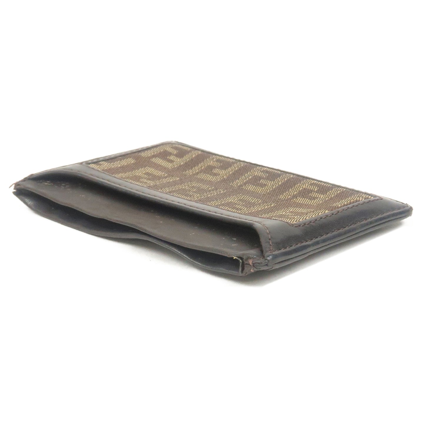FENDI Zucchino Canvas Leather Card Case Brown 7M0012