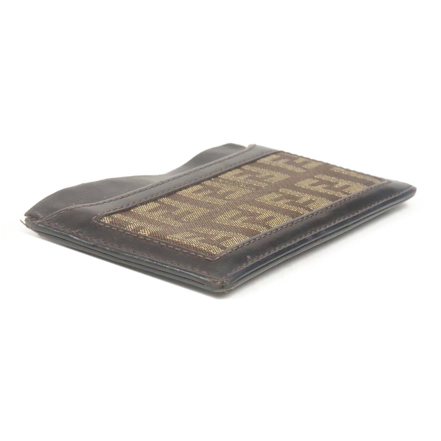 FENDI Zucchino Canvas Leather Card Case Brown 7M0012