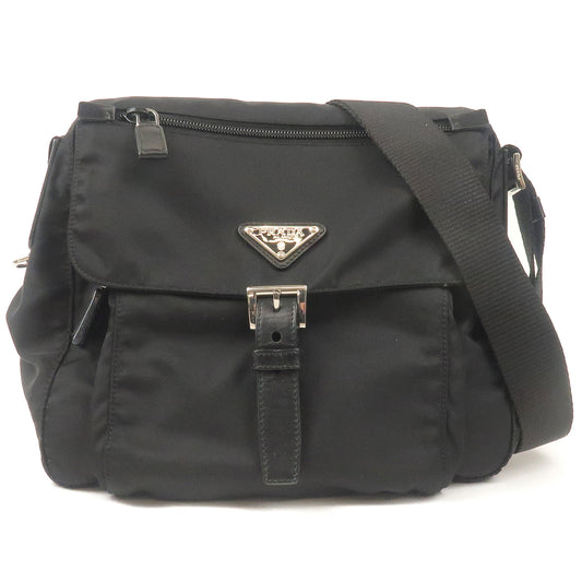 PRADA-Nylon-Leather-Shoulder-Bag-Pouch-Purse-NERO-Black