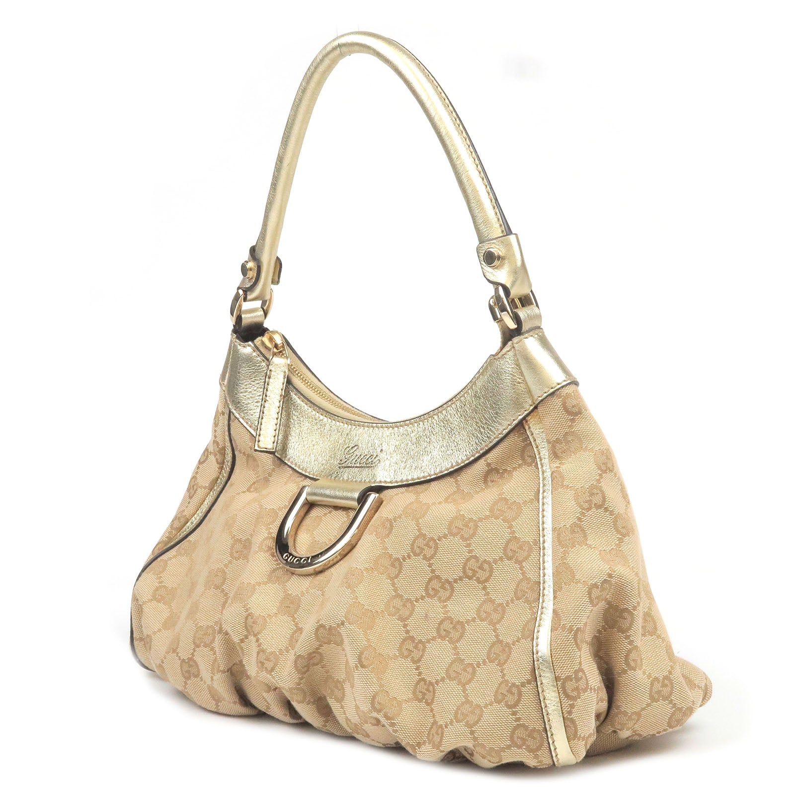 Gucci Gold Original GG Canvas D-Ring Abbey Shoulder Bag Small