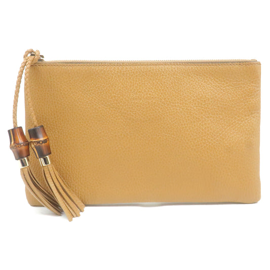 GUCCI-Leather-Bamboo-Pouch-Clutch-Bag-Light-Brown-376854