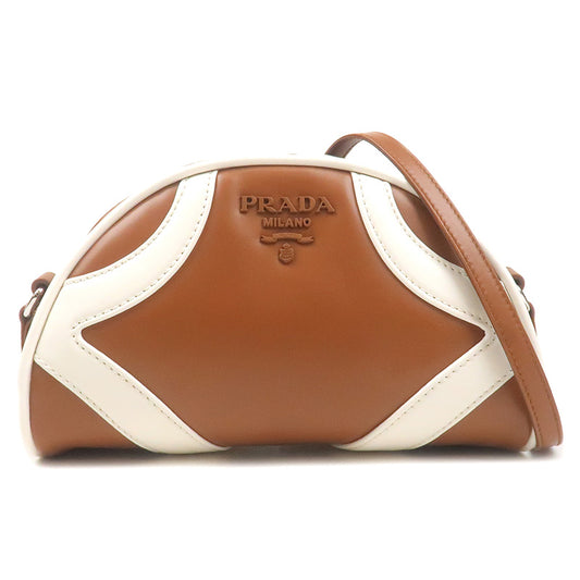 PRADA-Leather-Shoulder-Bag-Purse-Brown-White-1BH140