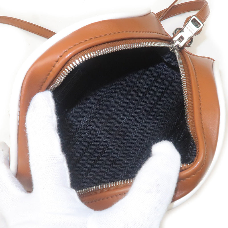 PRADA Leather Shoulder Bag Purse Brown White 1BH140