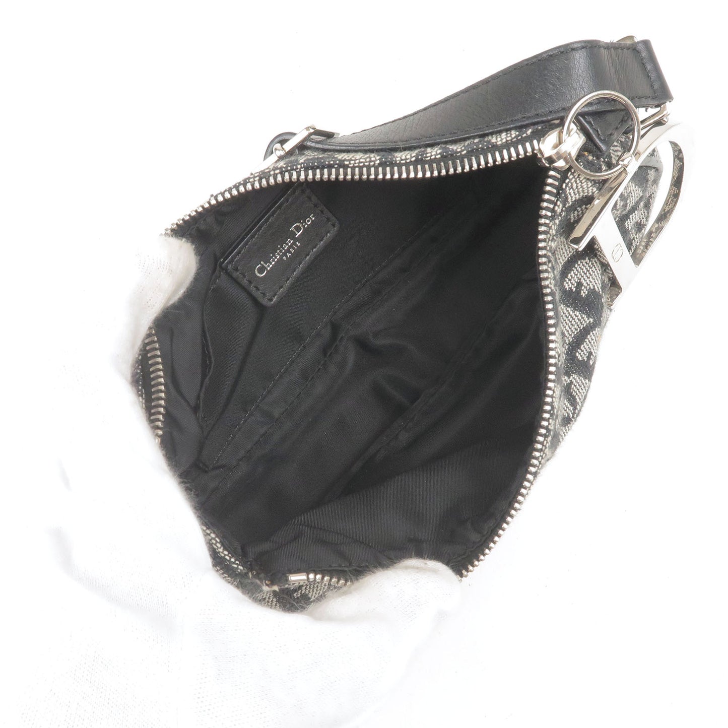 Authentic Christian Dior Black Oblique Trotter Hand Bag 30CM