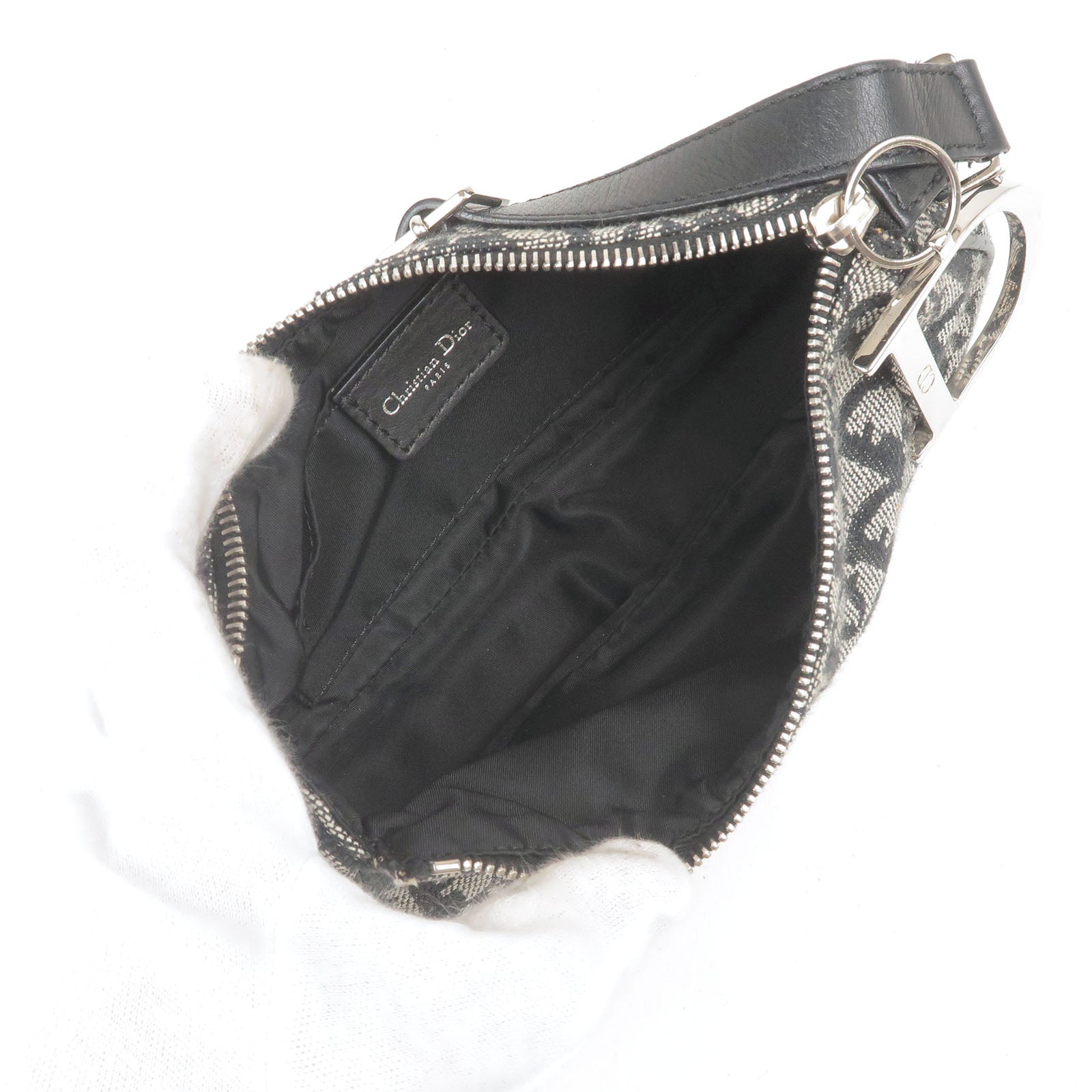 CHRISTIAN DIOR Trotter Saddle Bag Canvas Shoulder Bag in Black