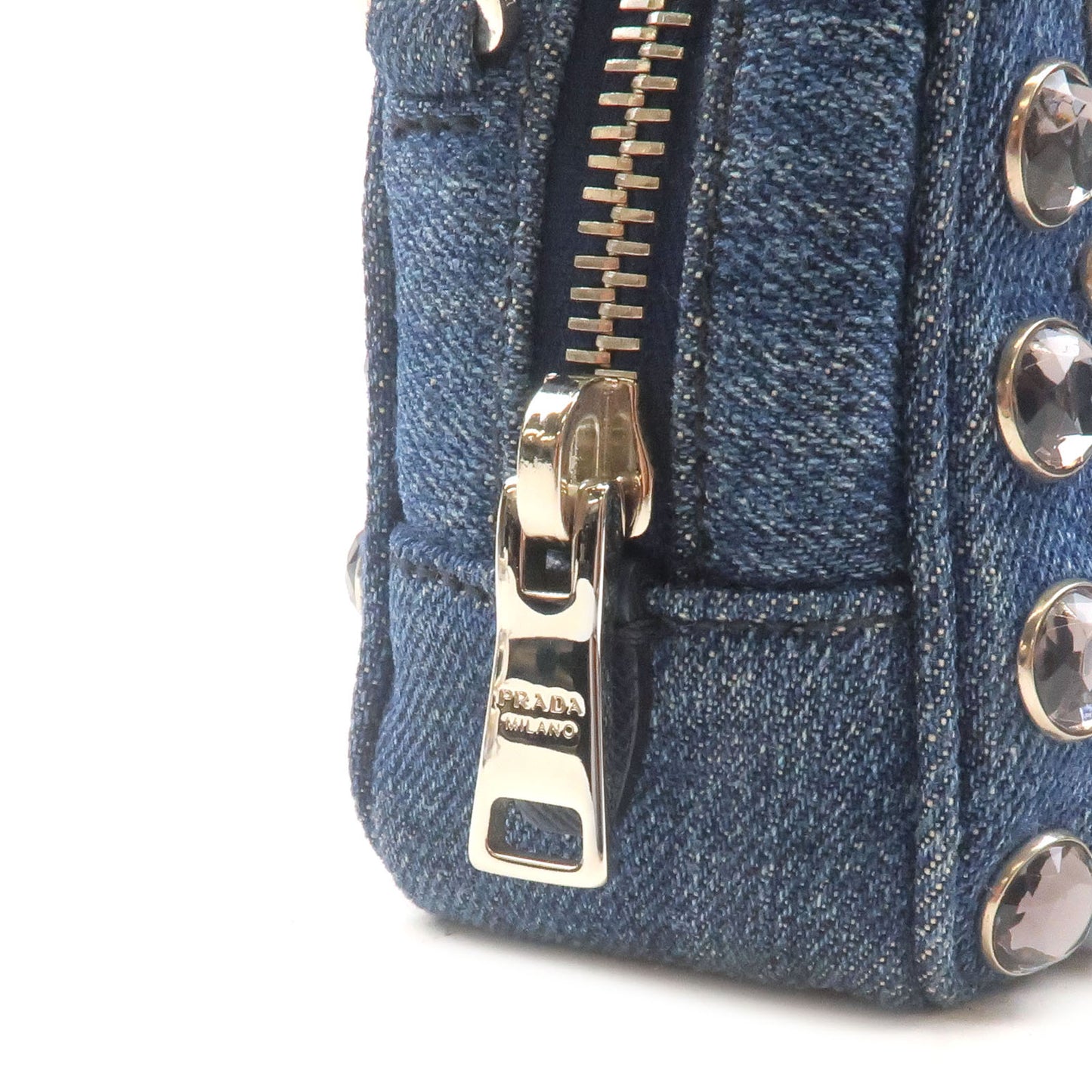 PRADA Bijou Denim Leather Shoulder Bag DENIM Blue 1NF674