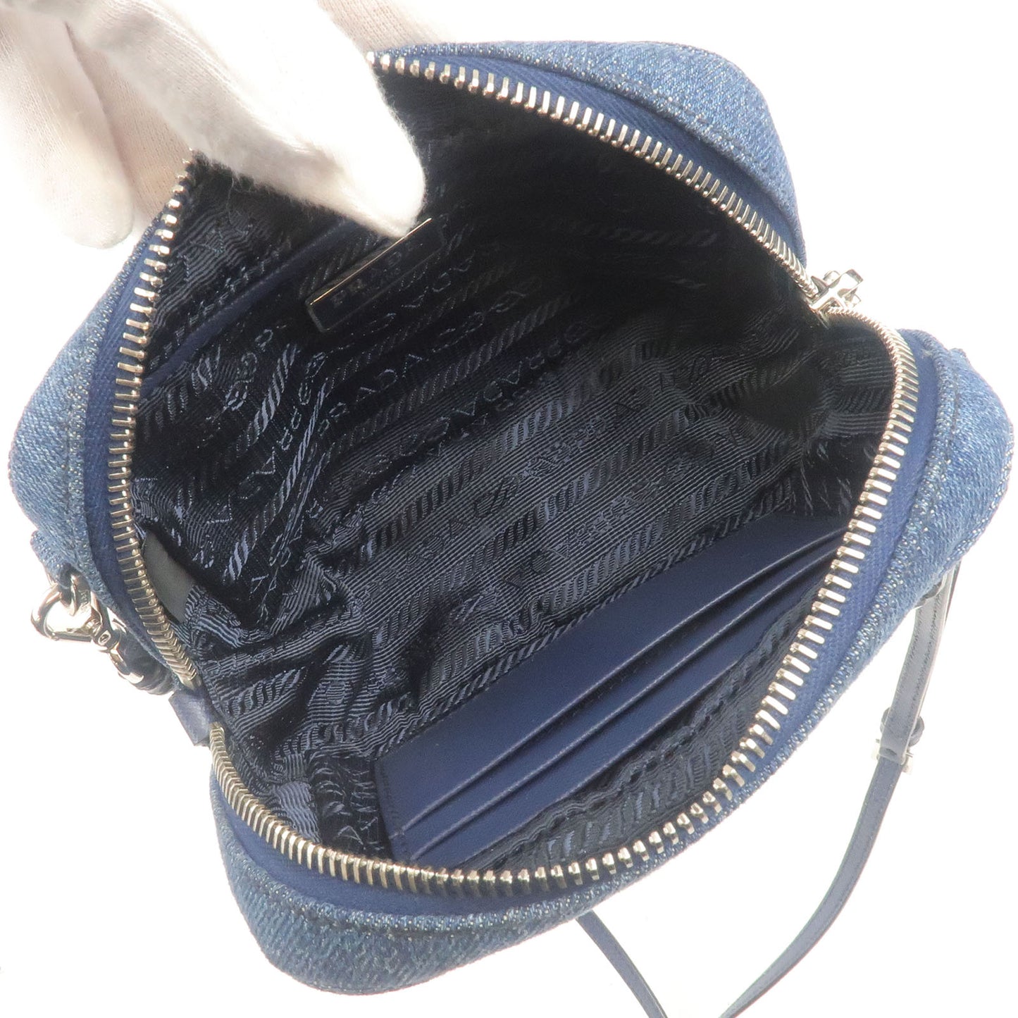 PRADA Bijou Denim Leather Shoulder Bag DENIM Blue 1NF674