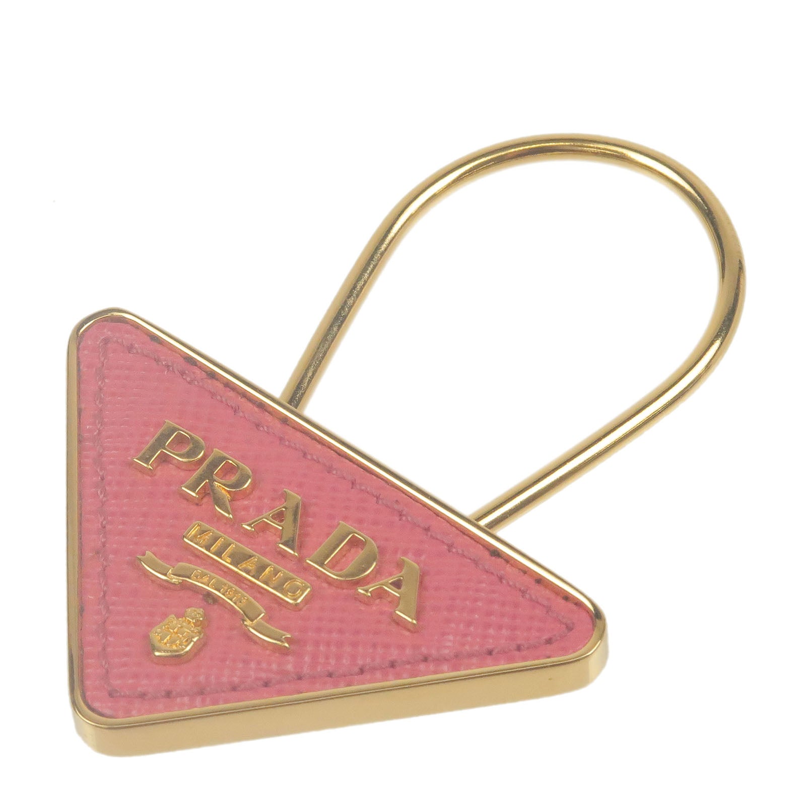 PRADA-Leather-Metal-Triangle-Logo-Key-Holder-Blue-Gold