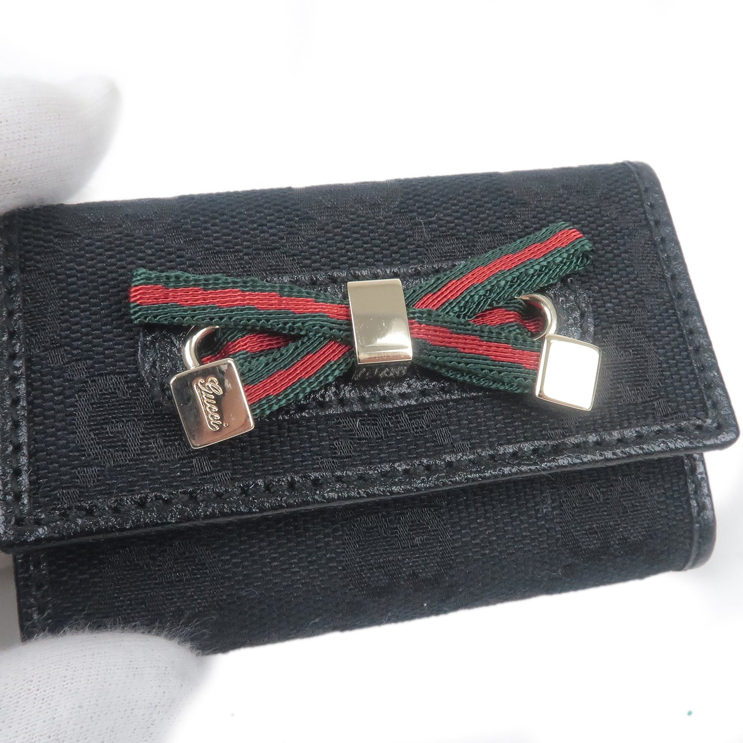 GUCCI Sherry Princy GG Canvas Leather 6 Ring Key Case Black 162770