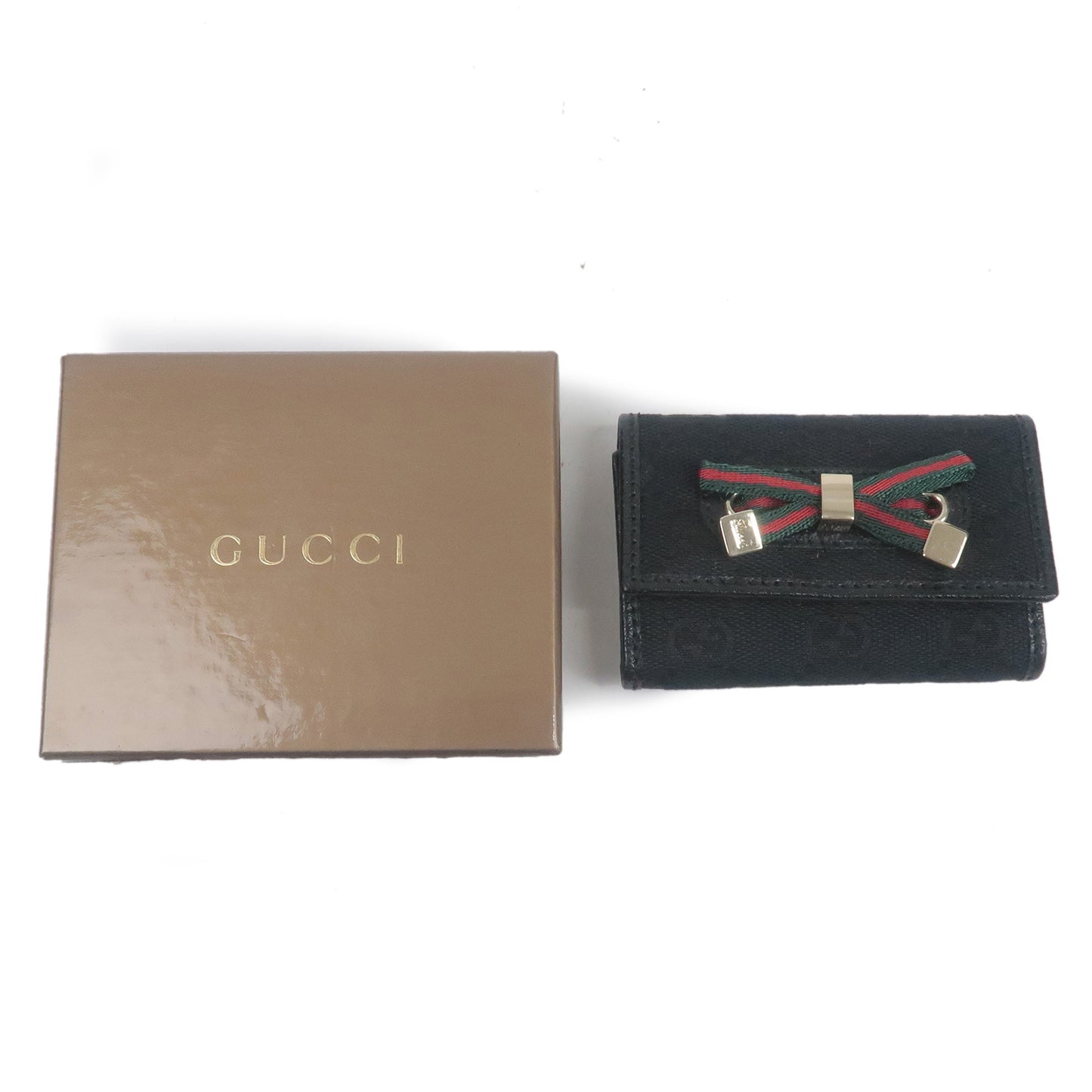 GUCCI Sherry Princy GG Canvas Leather 6 Ring Key Case Black 162770