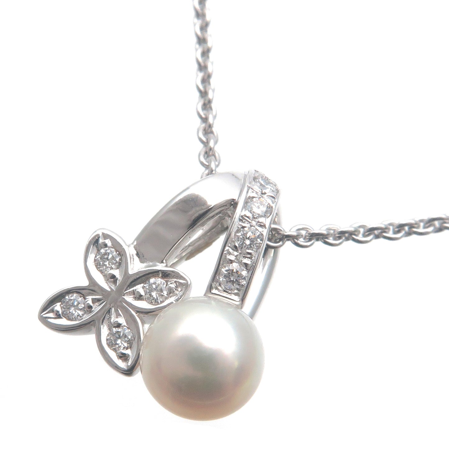 MIKIMOTO-Pearl-Diamond-Necklace-K18WG-750WG-White--Gold