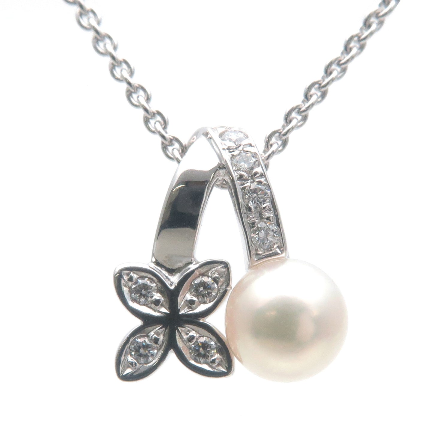 MIKIMOTO Pearl Diamond Necklace K18WG 750WG White  Gold