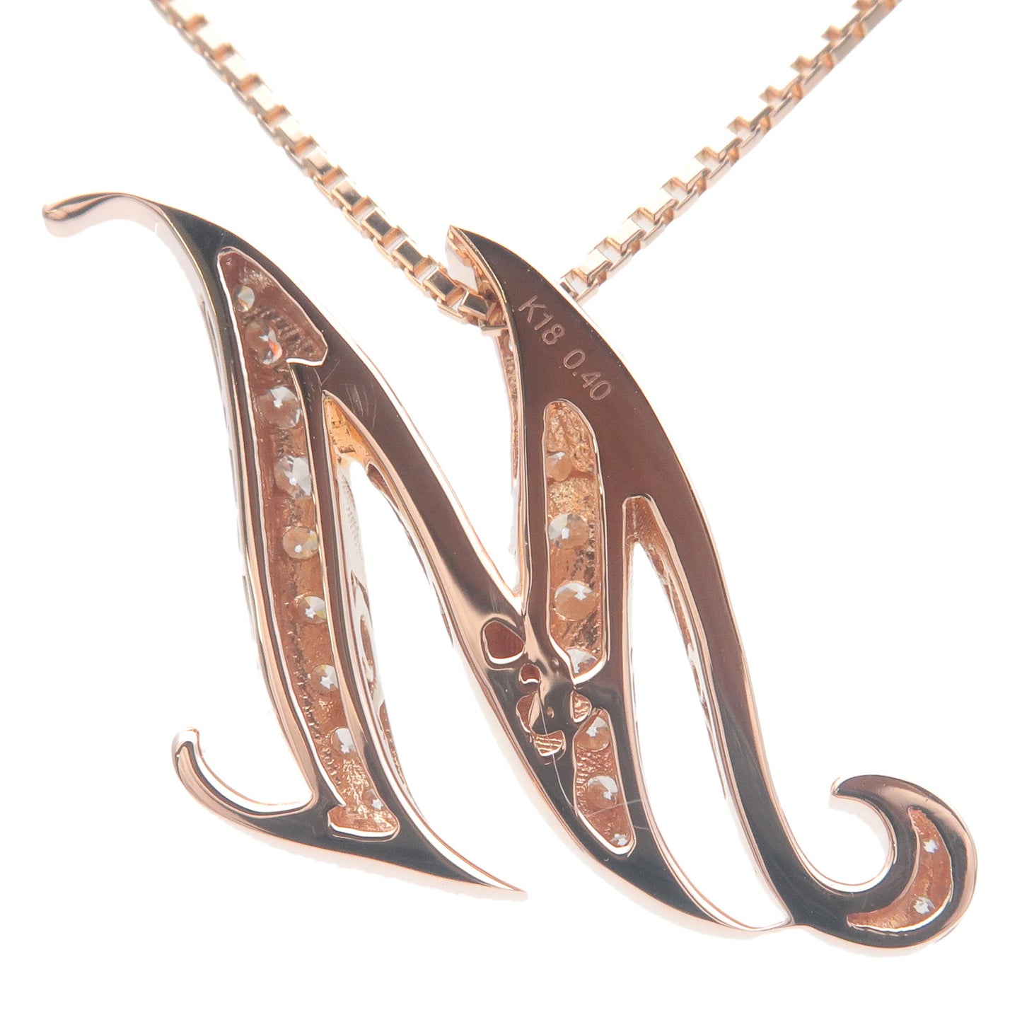 NOMBRE ALPHA Initial "M" Diamond Necklace Small 0.40ct Rose Gold
