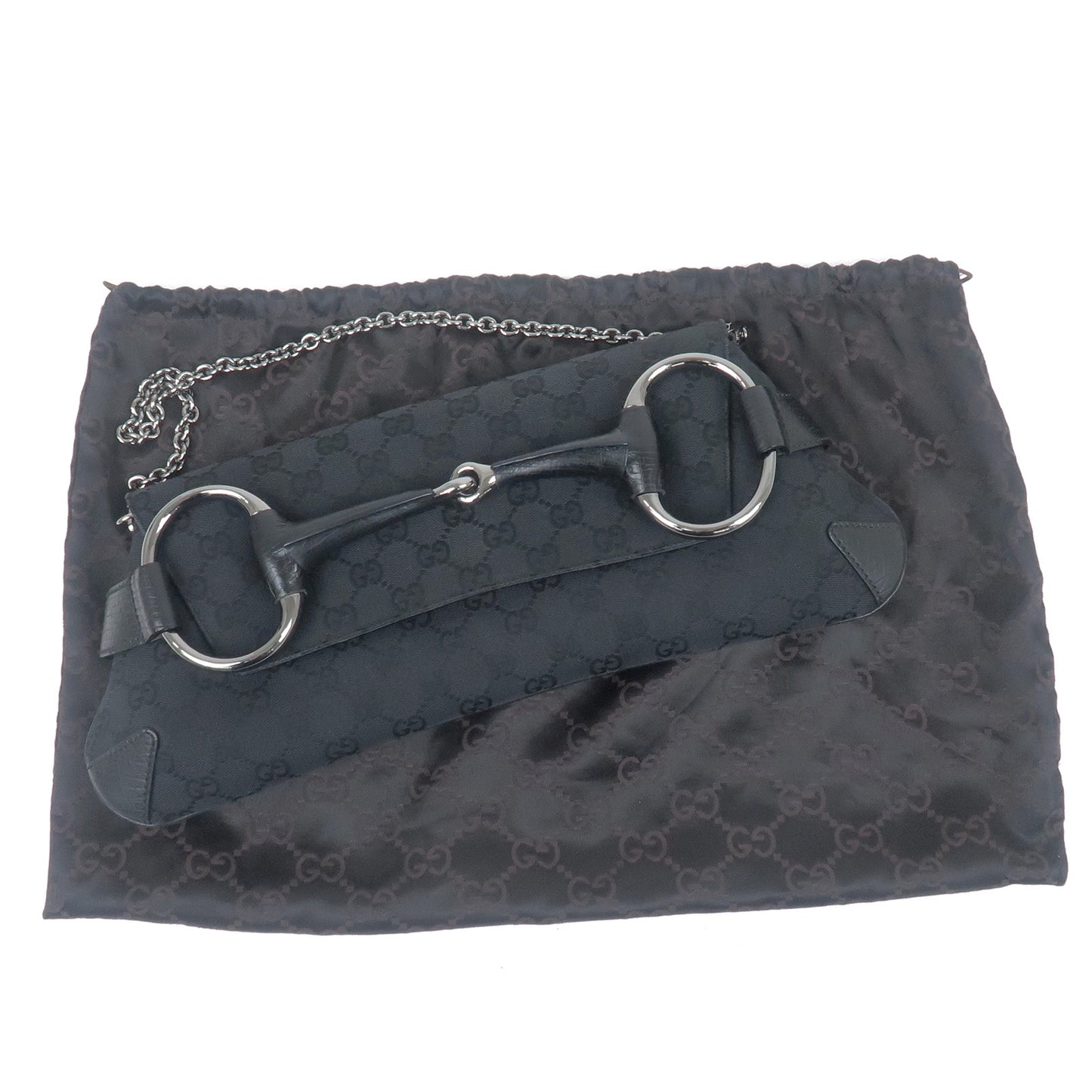 GUCCI Horsebit GG Canvas Leather 2Way Chain Shoulder Bag 120134
