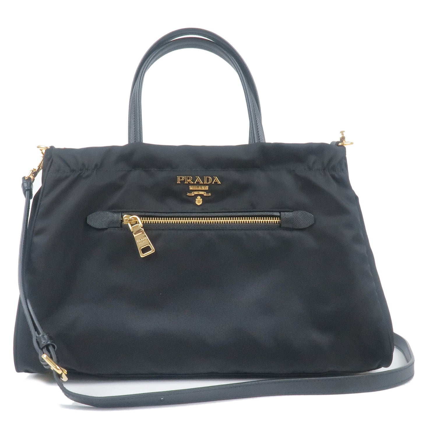 PRADA-Nylon-Leather-2Way-Hand-Bag-Shoulder-Bag-Black-1BA843